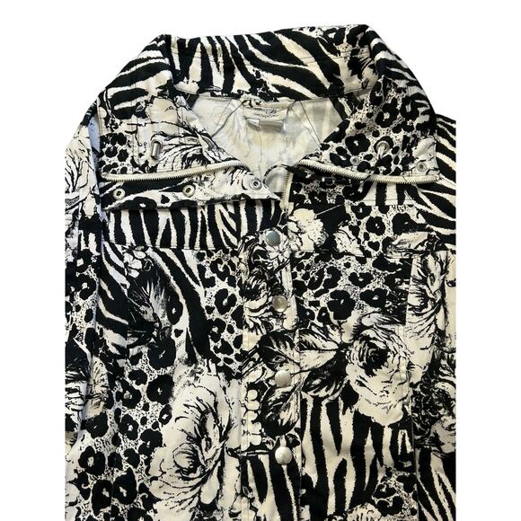 Just B Boutique Black & White Roses Jacket, Size Medium – Full Front Zip - Picture 6 of 9